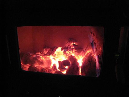 charcoal wood is burning